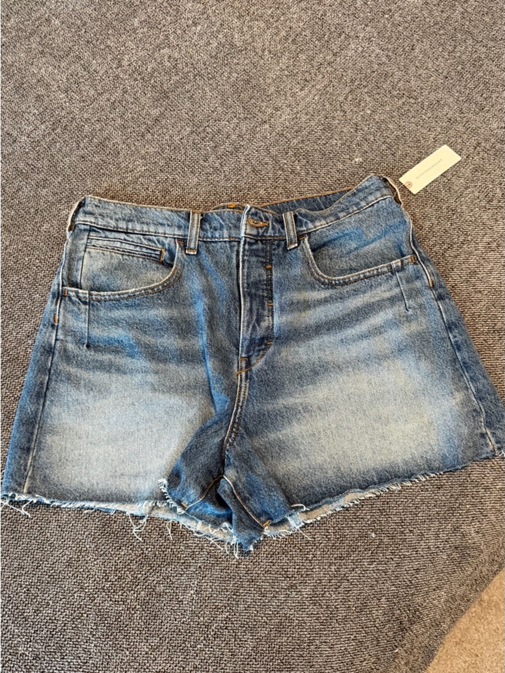 Pilcro Medium Blue High-Rise Denim Shorts with Raw Hem